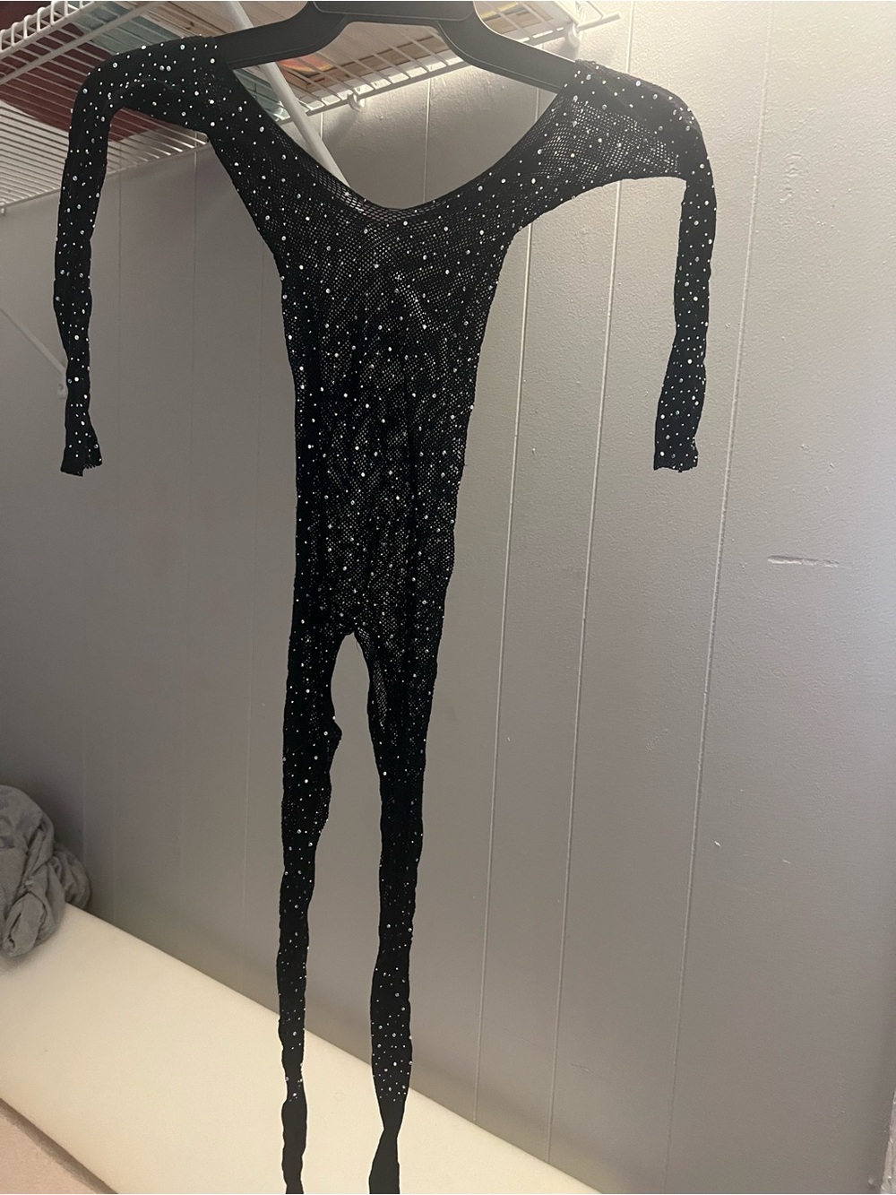 Black Sparkle Long-Sleeve Jumpsuit Bodysuit